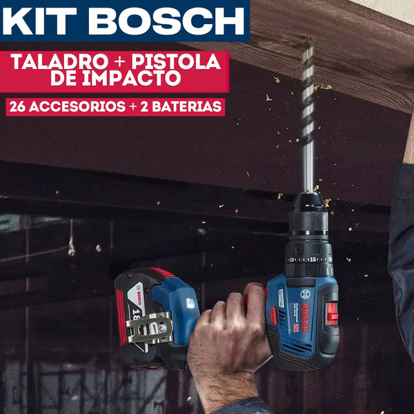 KIT BOSCH ORIGINAL: Taladro Inalámbrico + Pistola De Impacto + 26 Accesorios + 2 Baterias - Black Friday 🔥