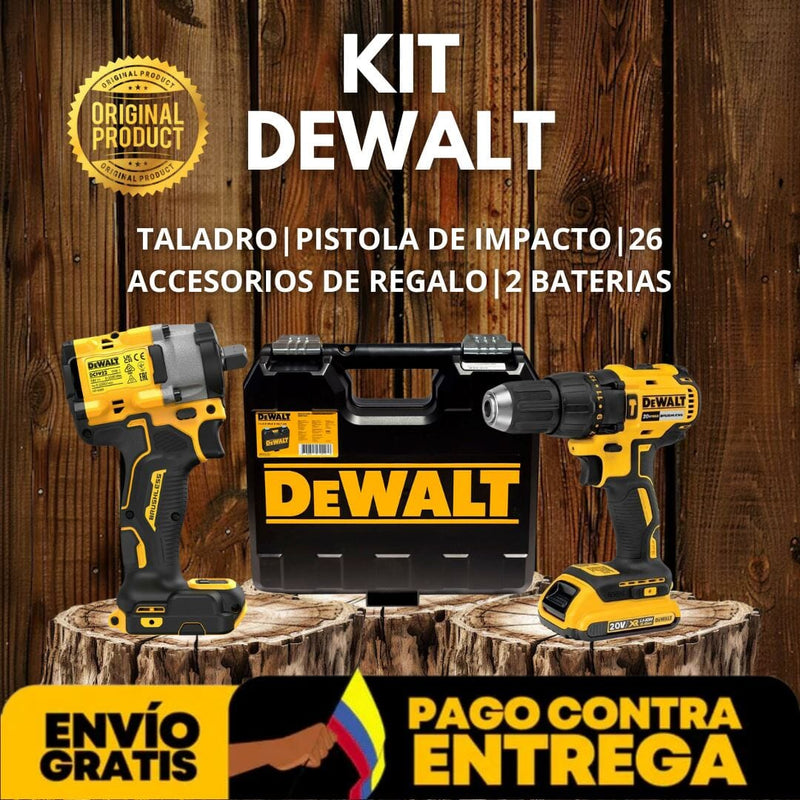 KIT DEWALT ORIGINAL | Taladro & Pistola De Impacto | 26 Accesorios De Regalo + 2 Baterias - Balck Friday 🔥